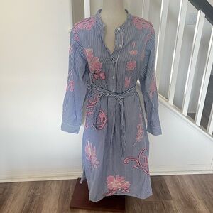 Tory Burch Blue and Pink Striped Midi Dress